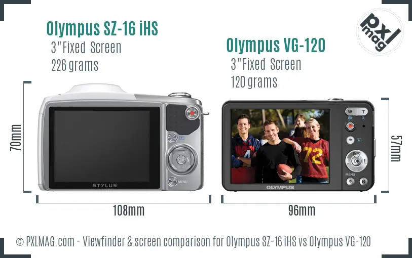 Olympus SZ-16 iHS vs Olympus VG-120 Screen and Viewfinder comparison