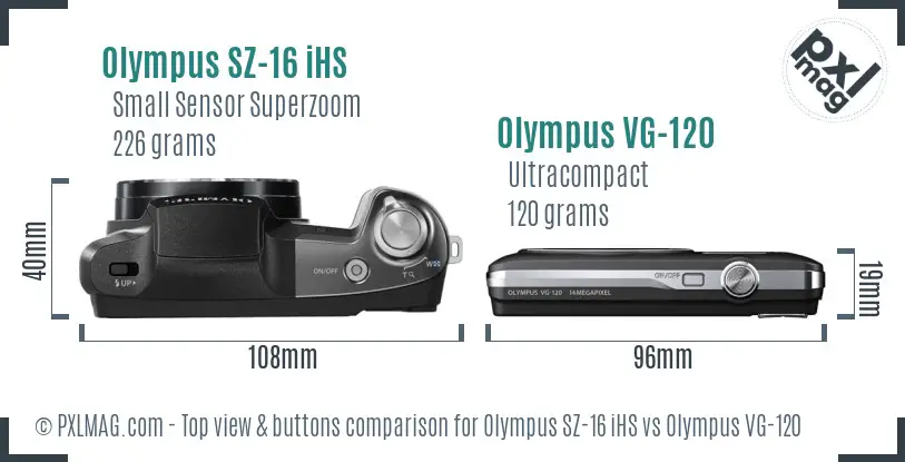 Olympus SZ-16 iHS vs Olympus VG-120 top view buttons comparison