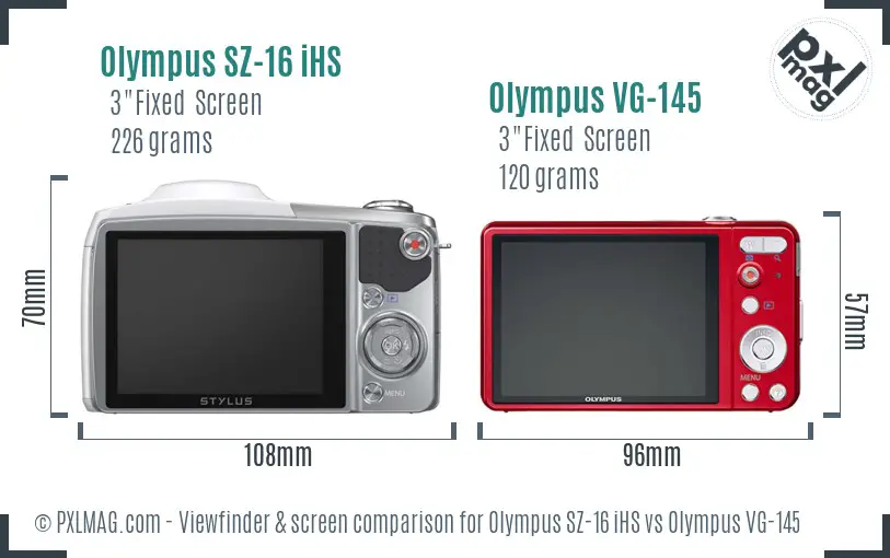 Olympus SZ-16 iHS vs Olympus VG-145 Screen and Viewfinder comparison