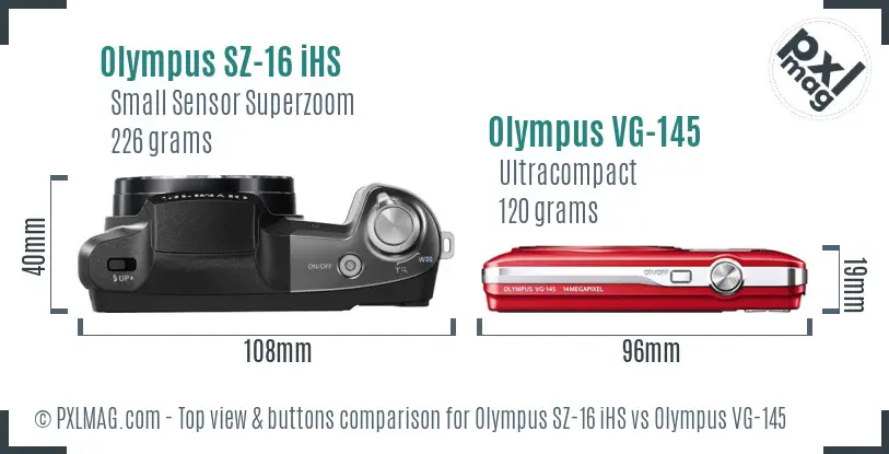 Olympus SZ-16 iHS vs Olympus VG-145 top view buttons comparison