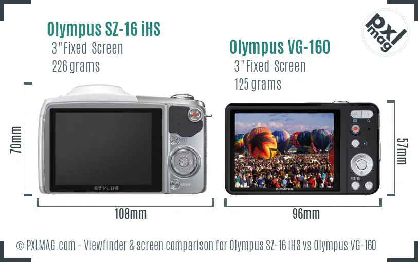 Olympus SZ-16 iHS vs Olympus VG-160 Screen and Viewfinder comparison