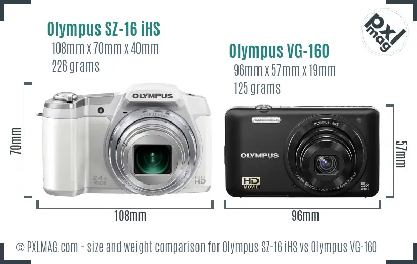 Olympus SZ-16 iHS vs Olympus VG-160 size comparison