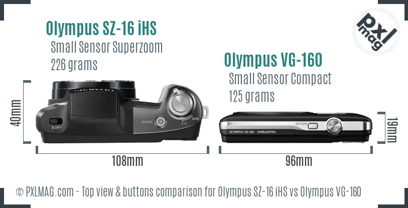Olympus SZ-16 iHS vs Olympus VG-160 top view buttons comparison