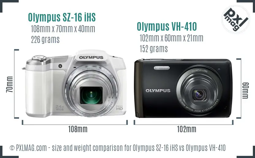 Olympus SZ-16 iHS vs Olympus VH-410 size comparison