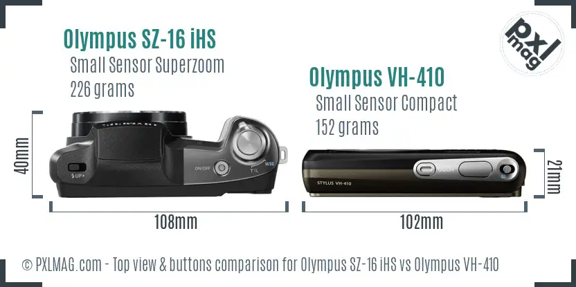 Olympus SZ-16 iHS vs Olympus VH-410 top view buttons comparison