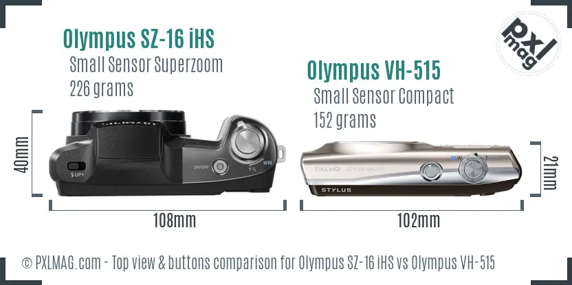 Olympus SZ-16 iHS vs Olympus VH-515 top view buttons comparison