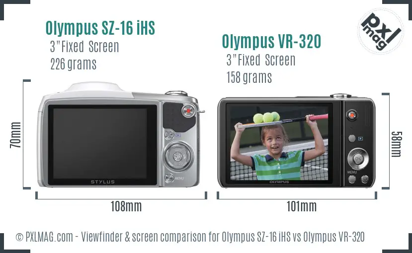 Olympus SZ-16 iHS vs Olympus VR-320 Screen and Viewfinder comparison