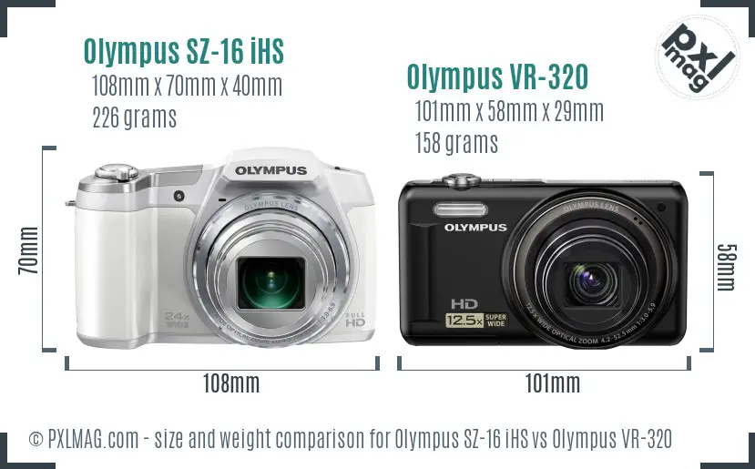Olympus SZ-16 iHS vs Olympus VR-320 size comparison