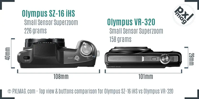 Olympus SZ-16 iHS vs Olympus VR-320 top view buttons comparison