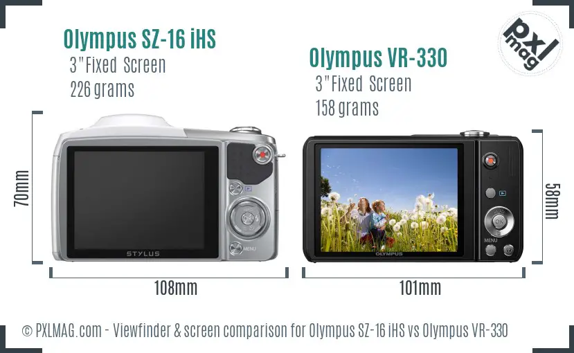 Olympus SZ-16 iHS vs Olympus VR-330 Screen and Viewfinder comparison