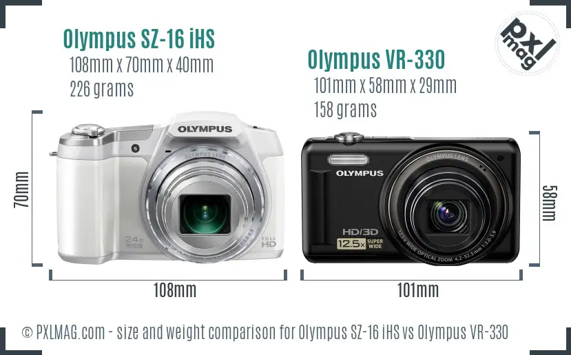 Olympus SZ-16 iHS vs Olympus VR-330 size comparison