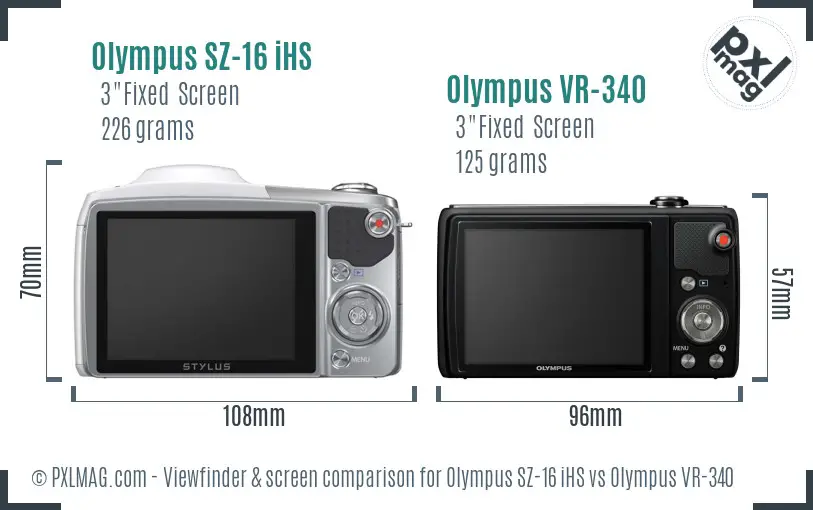 Olympus SZ-16 iHS vs Olympus VR-340 Screen and Viewfinder comparison