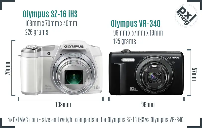 Olympus SZ-16 iHS vs Olympus VR-340 size comparison