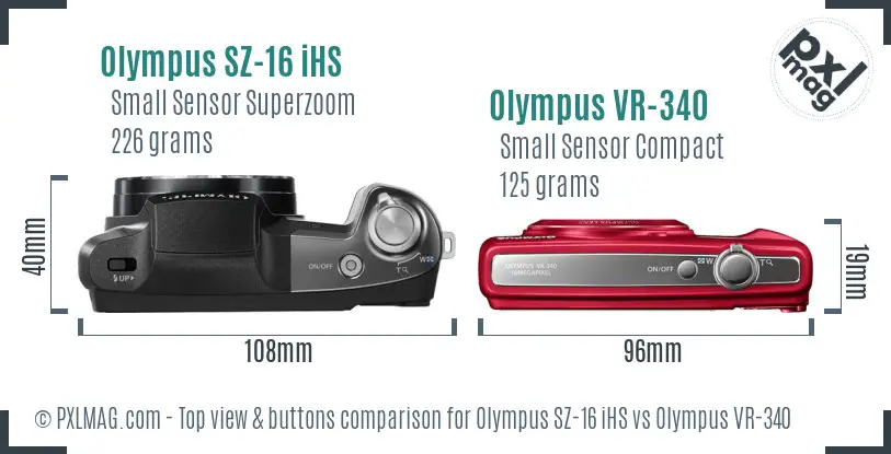 Olympus SZ-16 iHS vs Olympus VR-340 top view buttons comparison