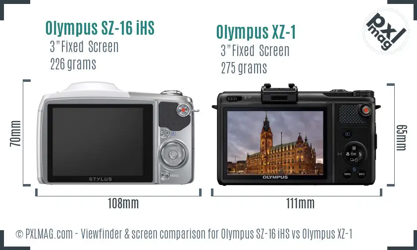 Olympus SZ-16 iHS vs Olympus XZ-1 Screen and Viewfinder comparison