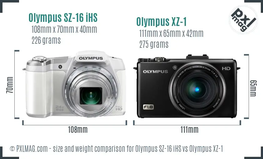 Olympus SZ-16 iHS vs Olympus XZ-1 size comparison