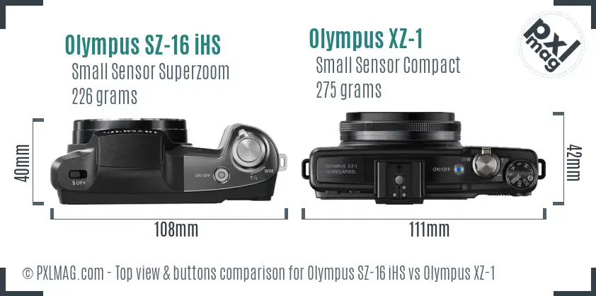 Olympus SZ-16 iHS vs Olympus XZ-1 top view buttons comparison