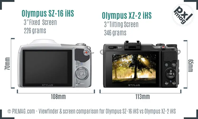 Olympus SZ-16 iHS vs Olympus XZ-2 iHS Screen and Viewfinder comparison
