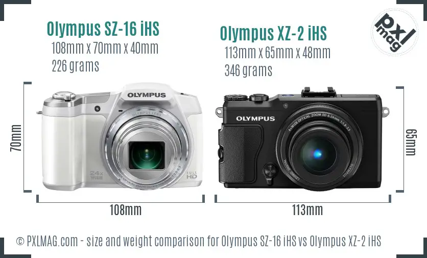 Olympus SZ-16 iHS vs Olympus XZ-2 iHS size comparison