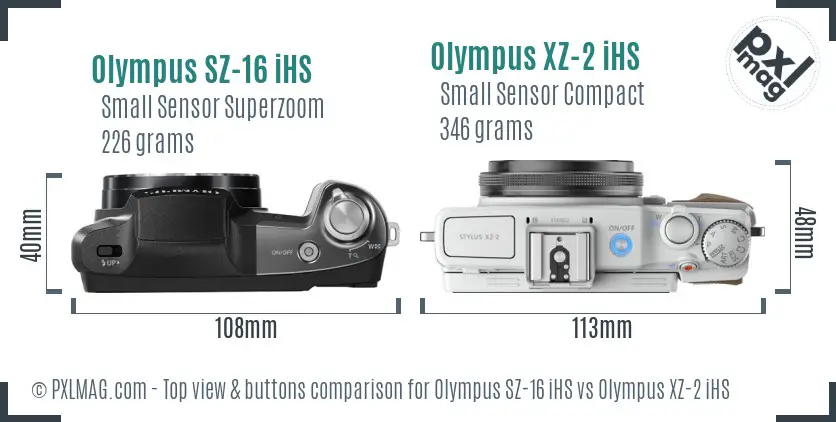 Olympus SZ-16 iHS vs Olympus XZ-2 iHS top view buttons comparison