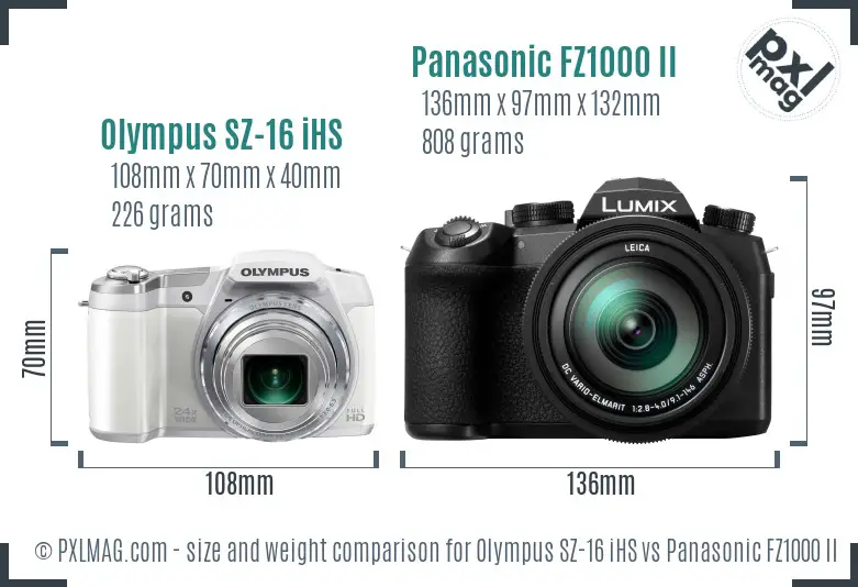 Olympus SZ-16 iHS vs Panasonic FZ1000 II size comparison