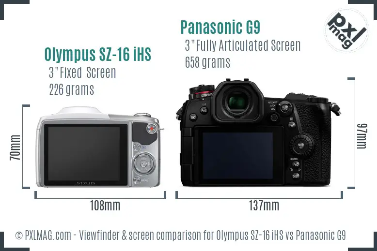 Olympus SZ-16 iHS vs Panasonic G9 Screen and Viewfinder comparison