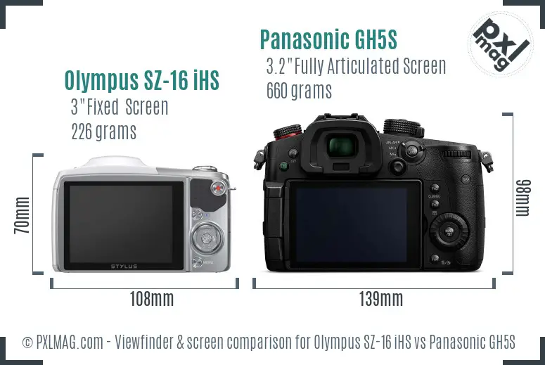Olympus SZ-16 iHS vs Panasonic GH5S Screen and Viewfinder comparison