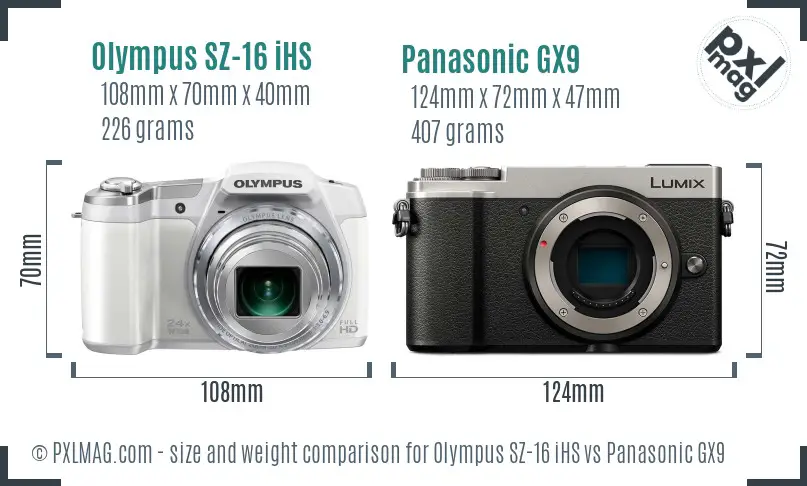 Olympus SZ-16 iHS vs Panasonic GX9 size comparison