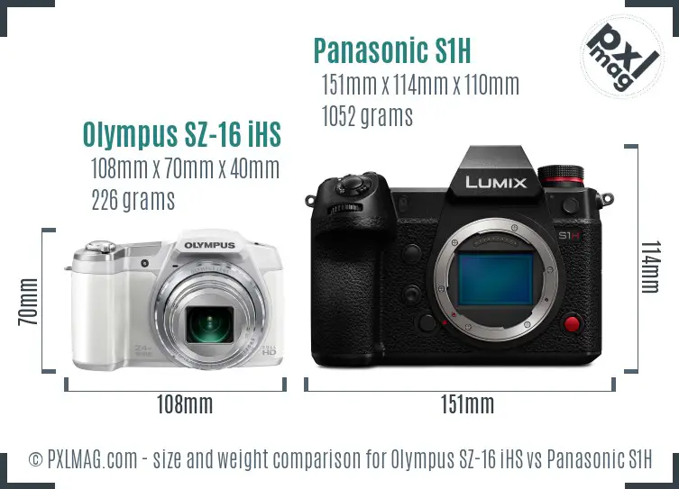 Olympus SZ-16 iHS vs Panasonic S1H size comparison