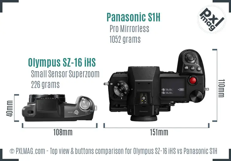 Olympus SZ-16 iHS vs Panasonic S1H top view buttons comparison
