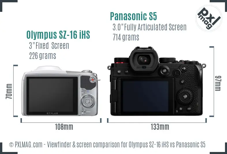 Olympus SZ-16 iHS vs Panasonic S5 Screen and Viewfinder comparison