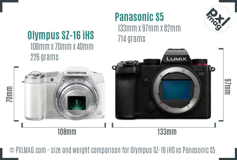 Olympus SZ-16 iHS vs Panasonic S5 size comparison