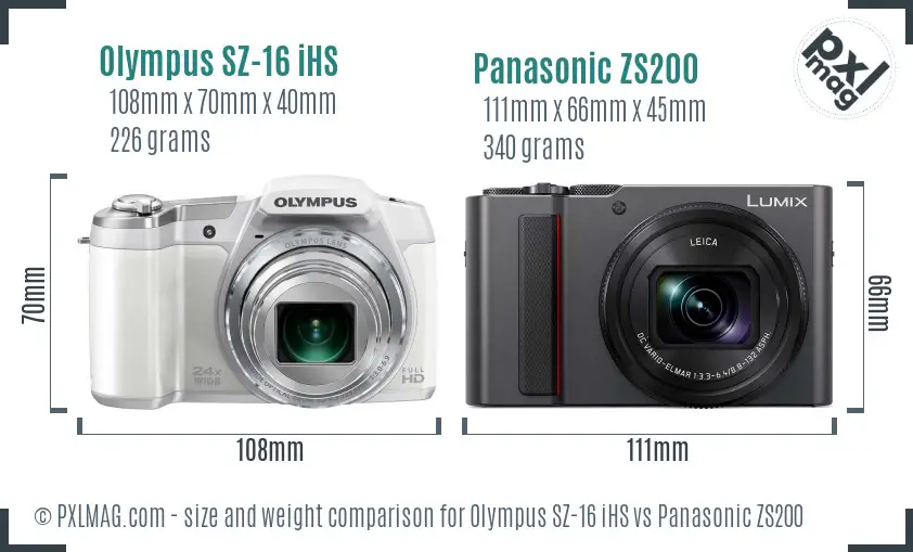Olympus SZ-16 iHS vs Panasonic ZS200 size comparison