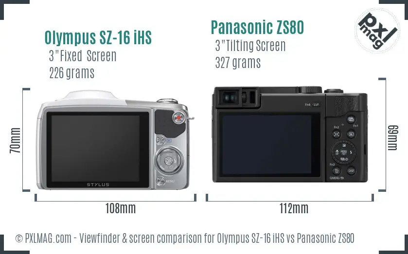 Olympus SZ-16 iHS vs Panasonic ZS80 Screen and Viewfinder comparison