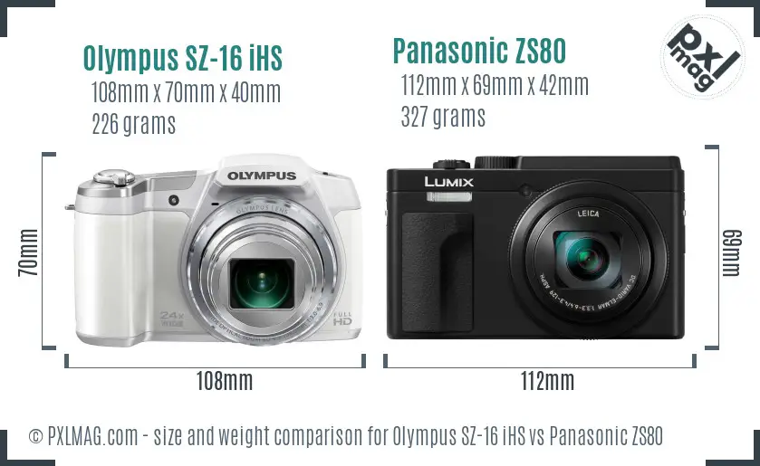 Olympus SZ-16 iHS vs Panasonic ZS80 size comparison
