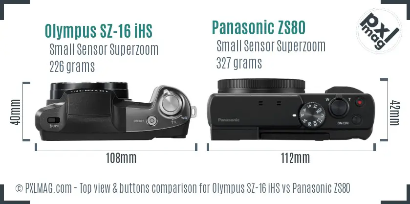 Olympus SZ-16 iHS vs Panasonic ZS80 top view buttons comparison