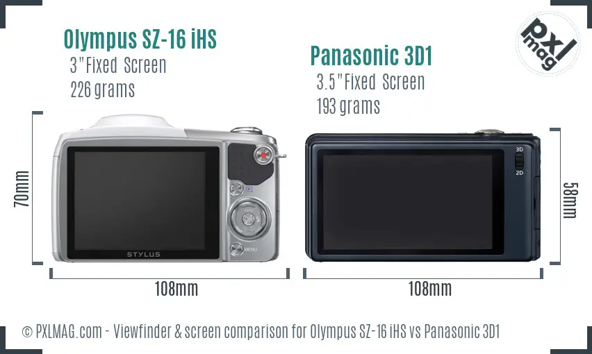 Olympus SZ-16 iHS vs Panasonic 3D1 Screen and Viewfinder comparison