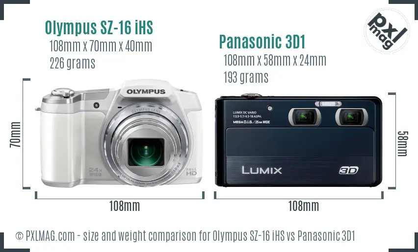 Olympus SZ-16 iHS vs Panasonic 3D1 size comparison