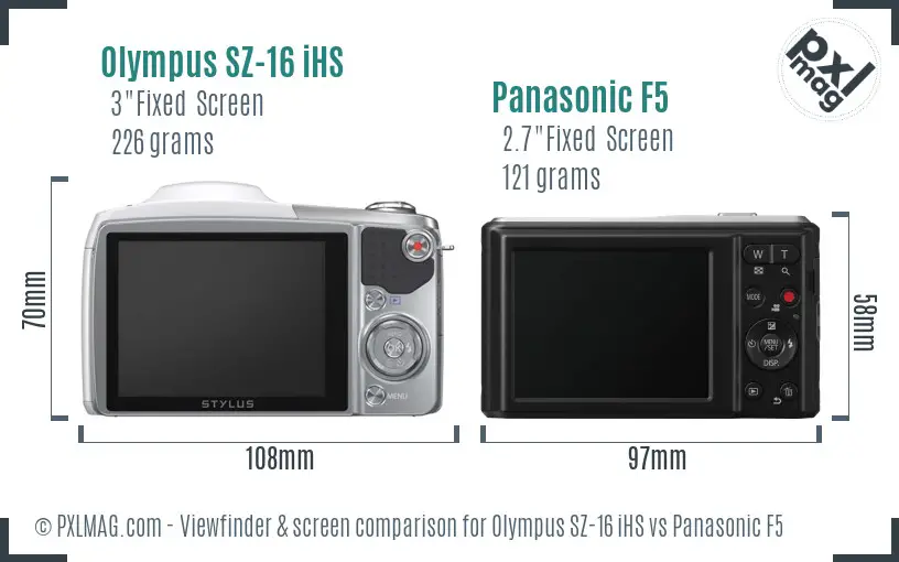 Olympus SZ-16 iHS vs Panasonic F5 Screen and Viewfinder comparison