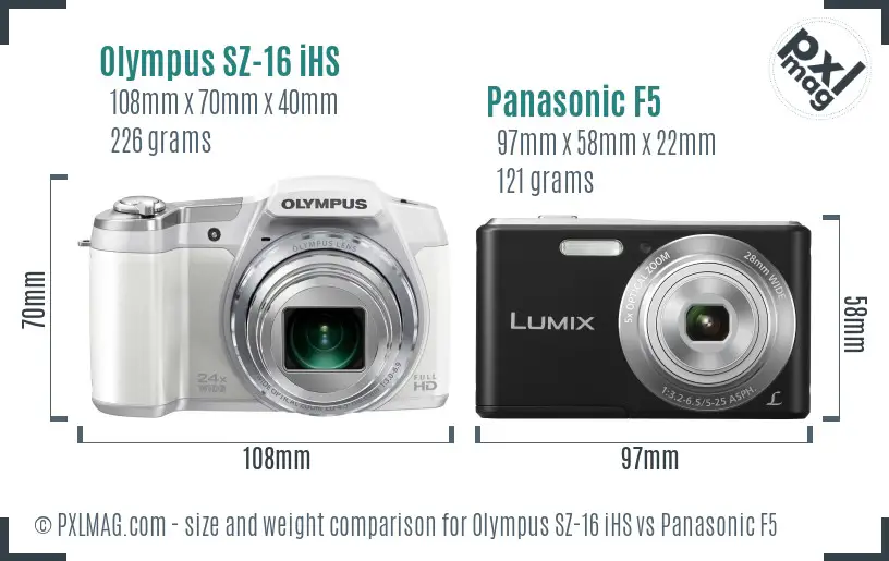 Olympus SZ-16 iHS vs Panasonic F5 size comparison