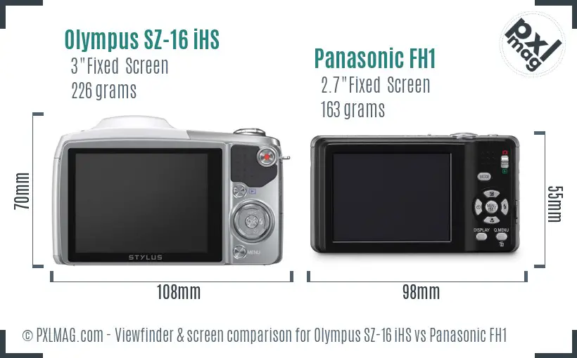 Olympus SZ-16 iHS vs Panasonic FH1 Screen and Viewfinder comparison