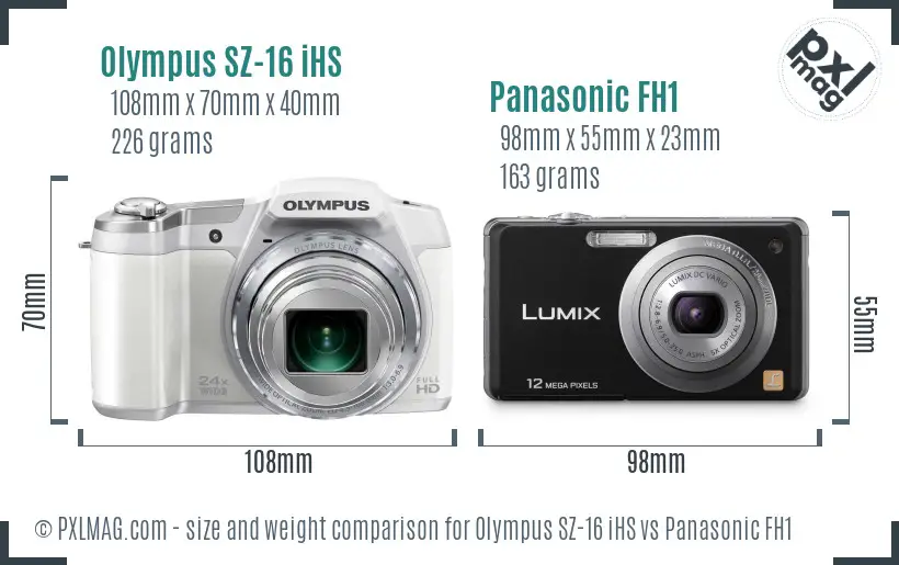 Olympus SZ-16 iHS vs Panasonic FH1 size comparison