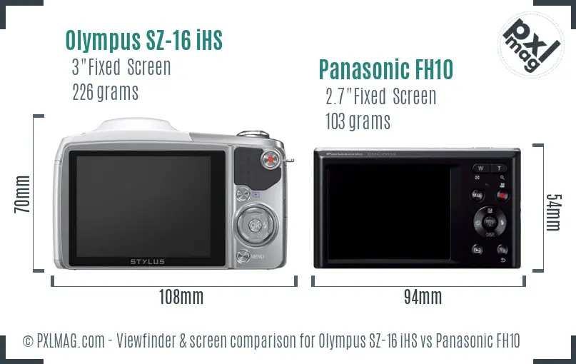 Olympus SZ-16 iHS vs Panasonic FH10 Screen and Viewfinder comparison