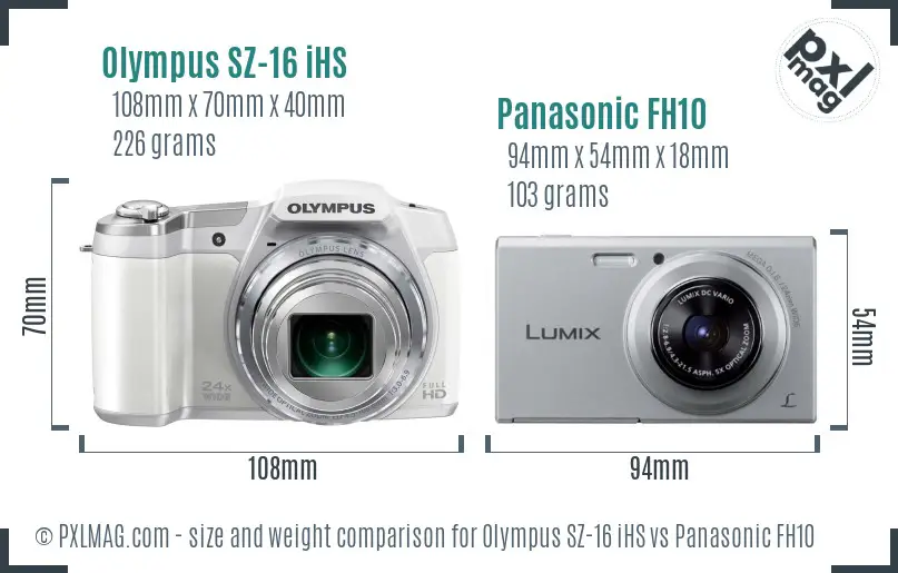 Olympus SZ-16 iHS vs Panasonic FH10 size comparison