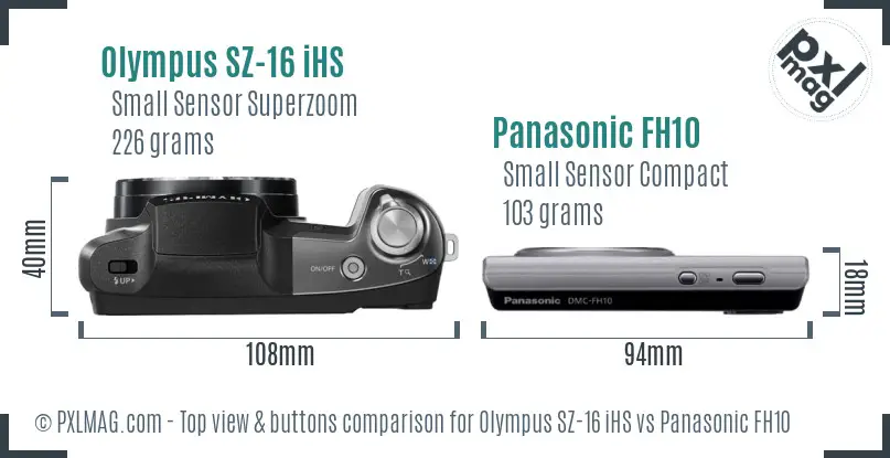 Olympus SZ-16 iHS vs Panasonic FH10 top view buttons comparison