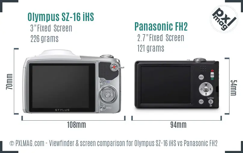 Olympus SZ-16 iHS vs Panasonic FH2 Screen and Viewfinder comparison