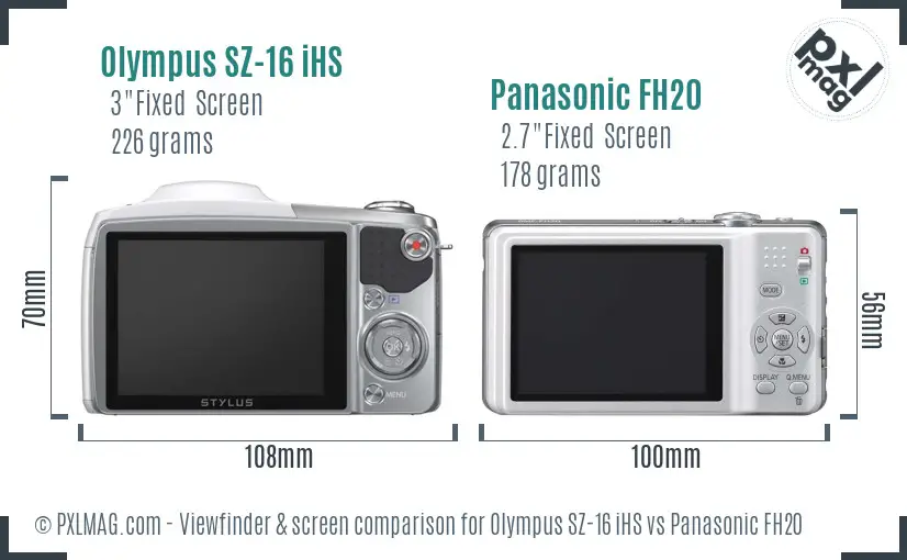 Olympus SZ-16 iHS vs Panasonic FH20 Screen and Viewfinder comparison