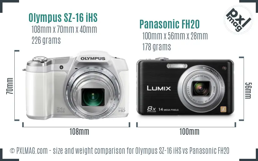 Olympus SZ-16 iHS vs Panasonic FH20 size comparison