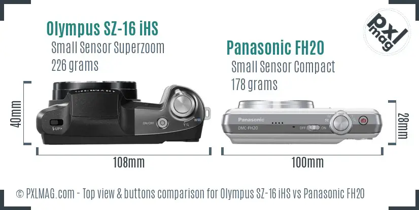Olympus SZ-16 iHS vs Panasonic FH20 top view buttons comparison