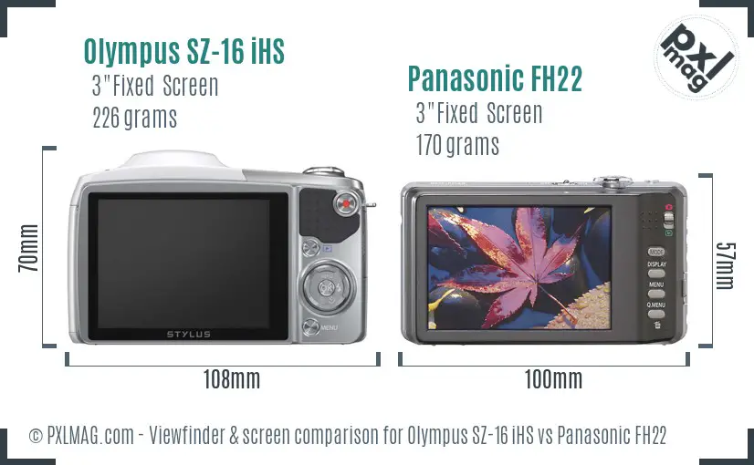 Olympus SZ-16 iHS vs Panasonic FH22 Screen and Viewfinder comparison